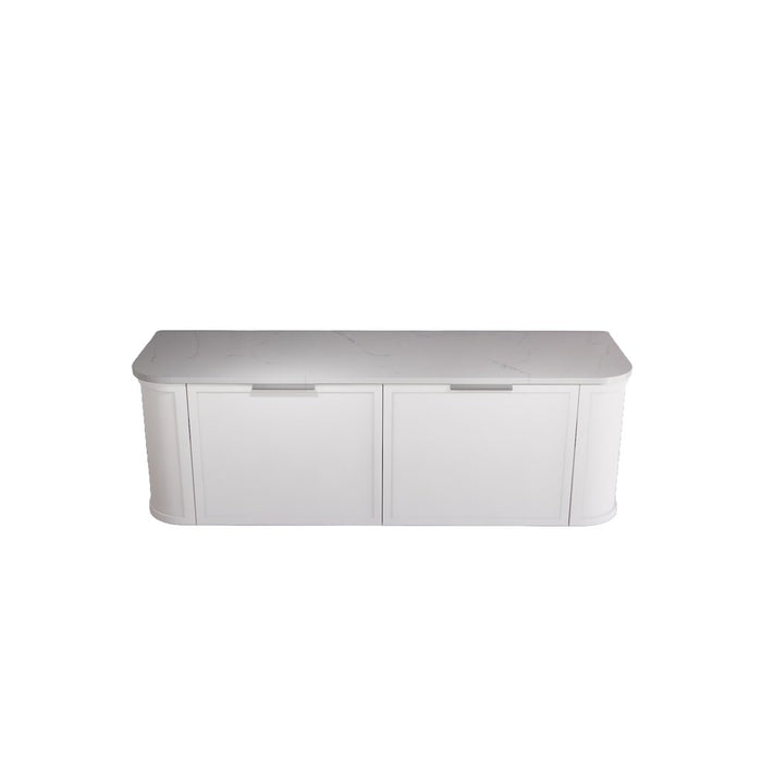 1500*450*450mm ABS Houston Matt White Plywood Curved Double Bowls Wall Hung Vanity with Front Pull-out Side Cabinets, No Side Clearance Needed