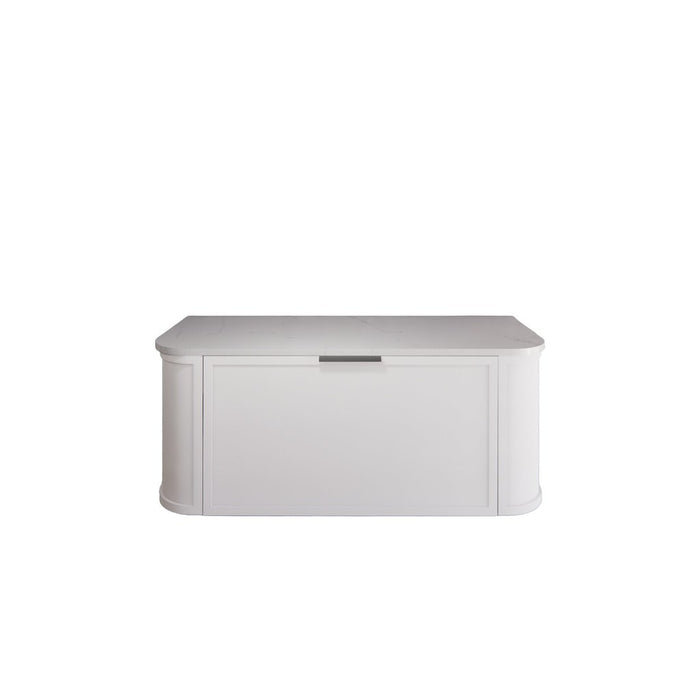 1200*450*450mm ABS Houston Matt White Plywood Curved Double Bowls Wall Hung Vanity with Front Pull-out Side Cabinets, No Side Clearance Needed