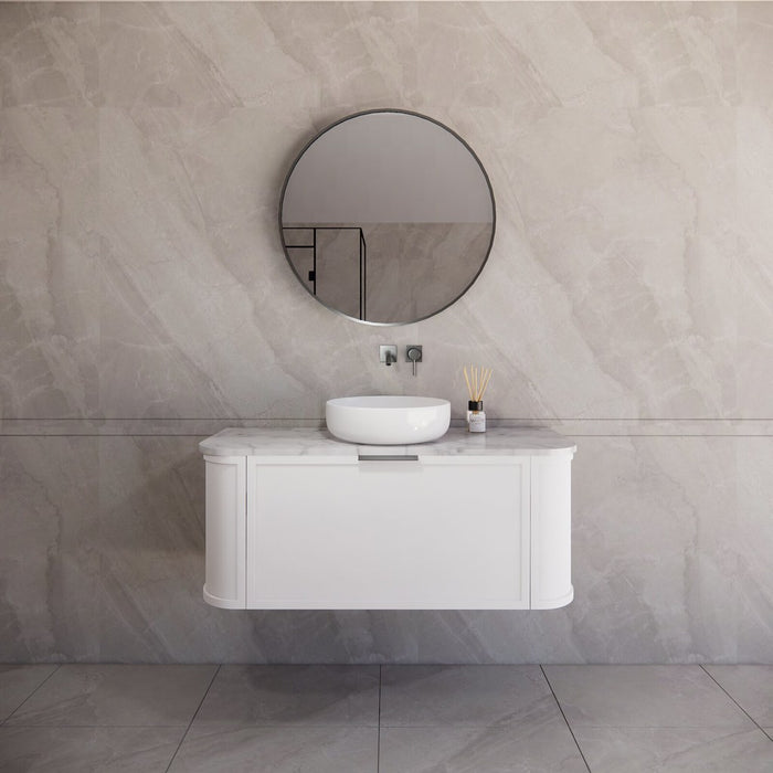 1200*450*450mm ABS Houston Matt White Plywood Curved Single Bowl Wall Hung Vanity with Front Pull-out Side Cabinets, No Side Clearance Needed