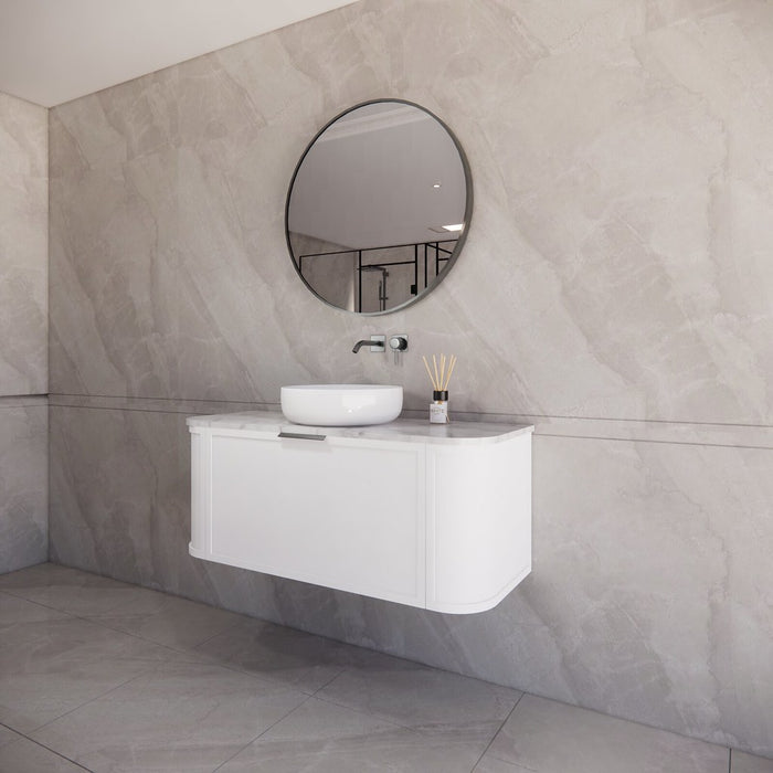 1200*450*450mm ABS Houston Matt White Plywood Curved Single Bowl Wall Hung Vanity with Front Pull-out Side Cabinets, No Side Clearance Needed