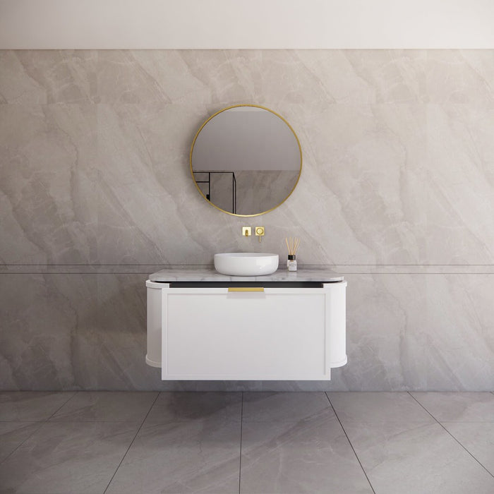 1200*450*450mm ABS Houston Matt White Plywood Curved Single Bowl Wall Hung Vanity with Front Pull-out Side Cabinets, No Side Clearance Needed