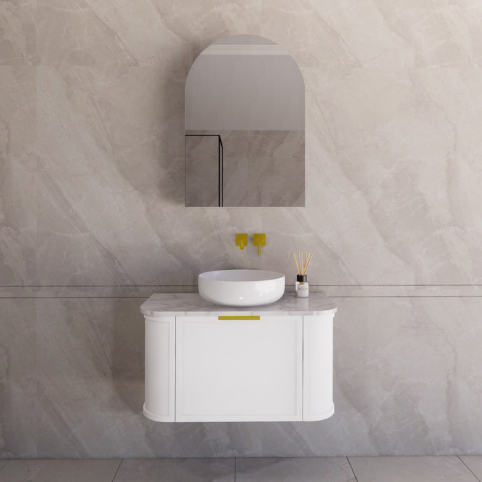 900*450*450mm ABS Houston Matt White Plywood Curved Wall Hung Vanity  with Front Pull-out Side Cabinets, No Side Clearance Needed