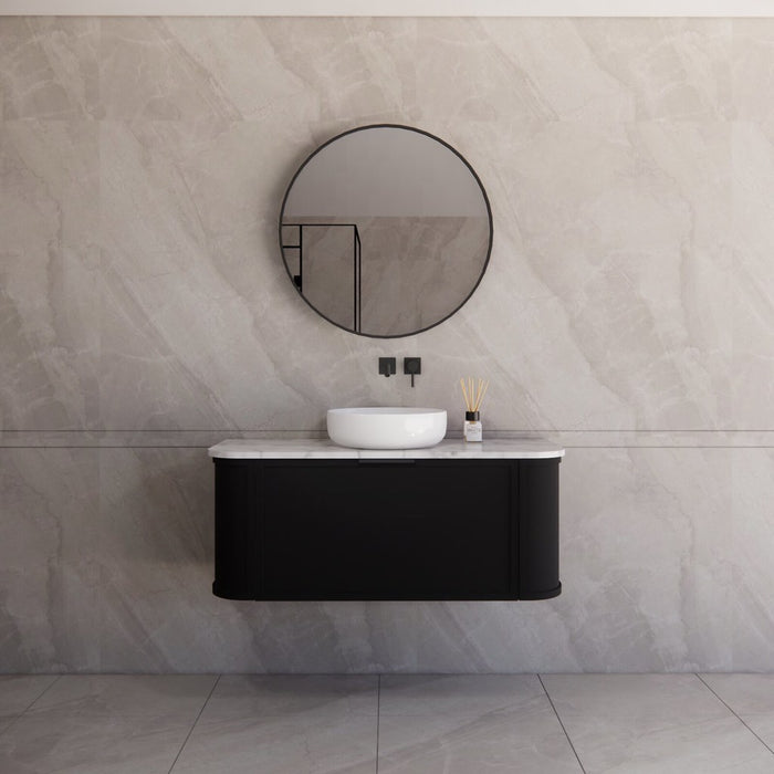 1200*450*450mm ABS Houston Matt Black Plywood Single Bowl Curved Wall Hung Vanity with Front Pull-out Side Cabinets, No Side Clearance Needed