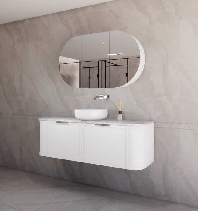 1500*450*450mm ABS Houston Matt White Plywood Curved Single Bowl Wall Hung Vanity with Front Pull-out Side Cabinets, No Side Clearance Needed