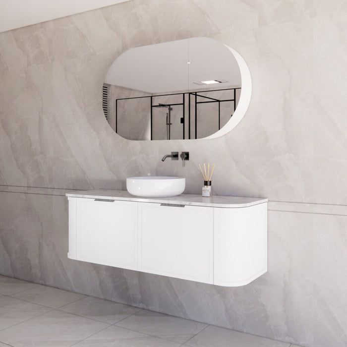 1500*450*450mm ABS Houston Matt White Plywood Curved Single Bowl Wall Hung Vanity with Front Pull-out Side Cabinets, No Side Clearance Needed