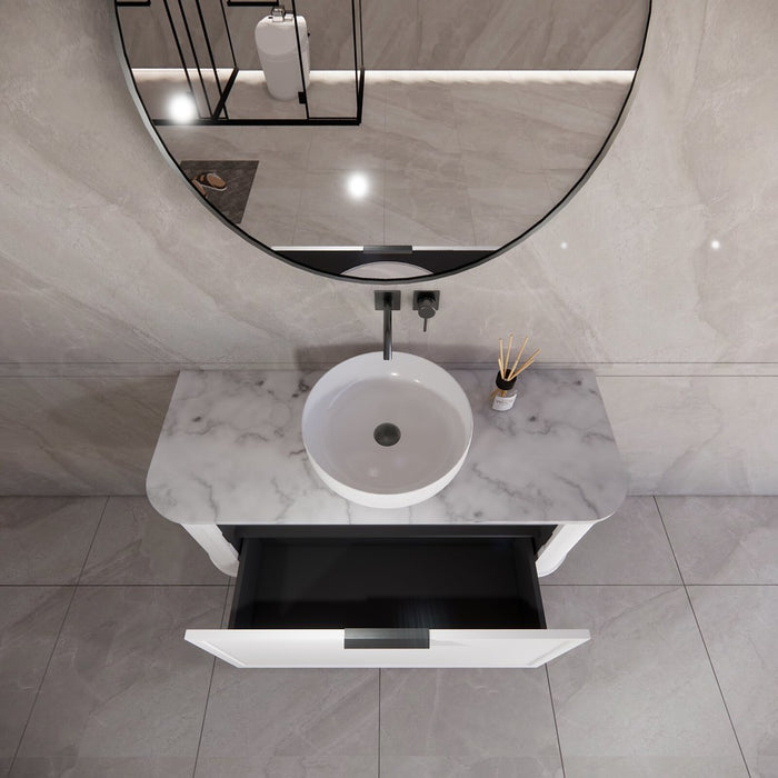 1200*450*450mm ABS Houston Matt White Plywood Curved Single Bowl Wall Hung Vanity with Front Pull-out Side Cabinets, No Side Clearance Needed