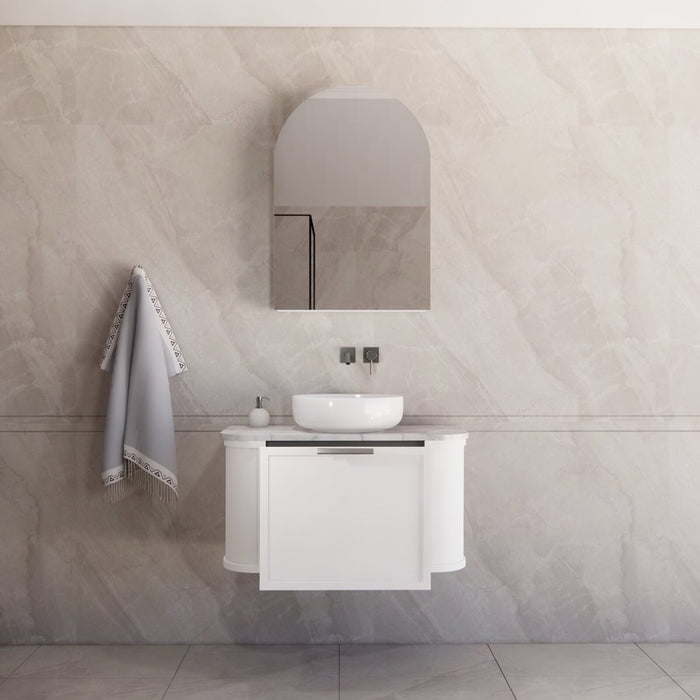 900*450*450mm ABS Houston Matt White Plywood Curved Wall Hung Vanity  with Front Pull-out Side Cabinets, No Side Clearance Needed