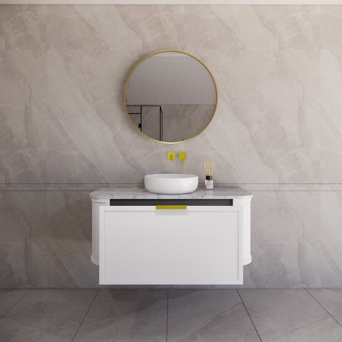 1200*450*450mm ABS Houston Matt White Plywood Curved Single Bowl Wall Hung Vanity with Front Pull-out Side Cabinets, No Side Clearance Needed