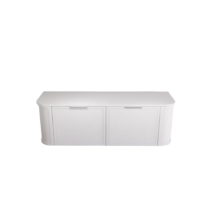 1500*450*450mm ABS Houston Matt White Plywood Curved Single Bowl Wall Hung Vanity with Front Pull-out Side Cabinets, No Side Clearance Needed