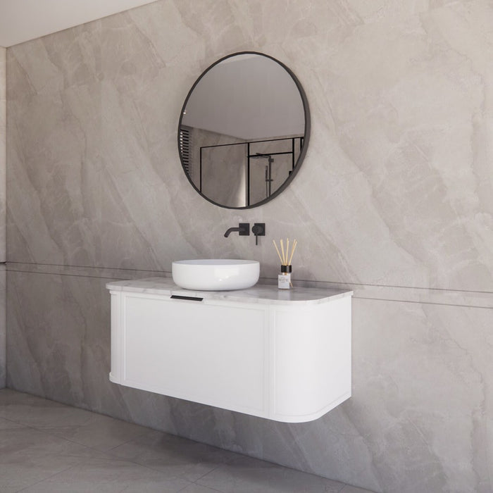 1200*450*450mm ABS Houston Matt White Plywood Curved Single Bowl Wall Hung Vanity with Front Pull-out Side Cabinets, No Side Clearance Needed
