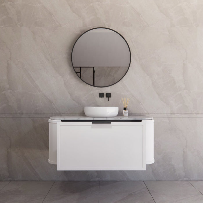 1200*450*450mm ABS Houston Matt White Plywood Curved Single Bowl Wall Hung Vanity with Front Pull-out Side Cabinets, No Side Clearance Needed