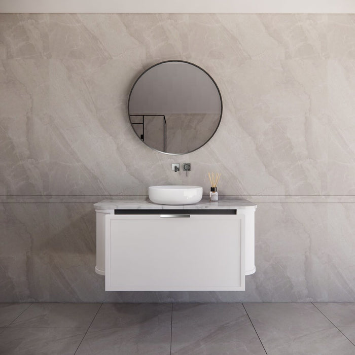 1200*450*450mm ABS Houston Matt White Plywood Curved Single Bowl Wall Hung Vanity with Front Pull-out Side Cabinets, No Side Clearance Needed