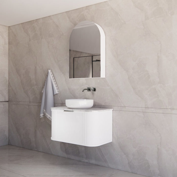 900*450*450mm ABS Houston Matt White Plywood Curved Wall Hung Vanity  with Front Pull-out Side Cabinets, No Side Clearance Needed