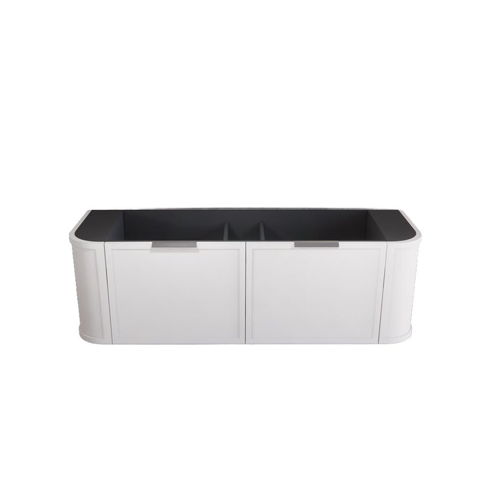 1500*450*450mm ABS Houston Matt White Plywood Curved Double Bowls Wall Hung Vanity with Front Pull-out Side Cabinets, No Side Clearance Needed