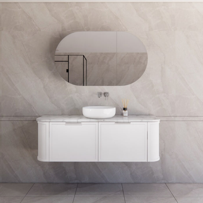 1500*450*450mm ABS Houston Matt White Plywood Curved Single Bowl Wall Hung Vanity with Front Pull-out Side Cabinets, No Side Clearance Needed