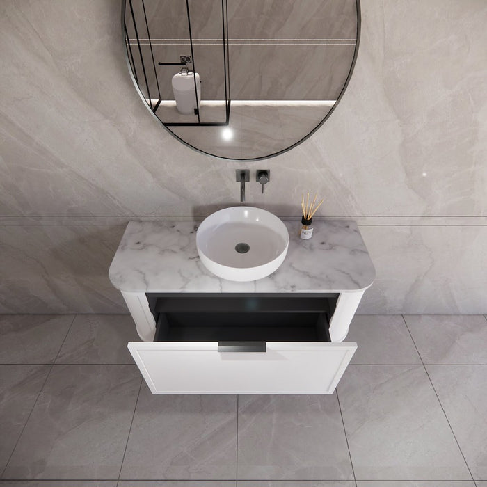 1200*450*450mm ABS Houston Matt White Plywood Curved Single Bowl Wall Hung Vanity with Front Pull-out Side Cabinets, No Side Clearance Needed