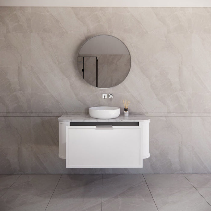 1200*450*450mm ABS Houston Matt White Plywood Curved Single Bowl Wall Hung Vanity with Front Pull-out Side Cabinets, No Side Clearance Needed