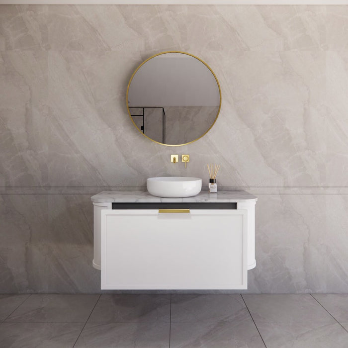 1200*450*450mm ABS Houston Matt White Plywood Curved Single Bowl Wall Hung Vanity with Front Pull-out Side Cabinets, No Side Clearance Needed