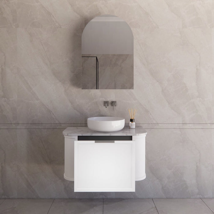900*450*450mm ABS Houston Matt White Plywood Curved Wall Hung Vanity  with Front Pull-out Side Cabinets, No Side Clearance Needed