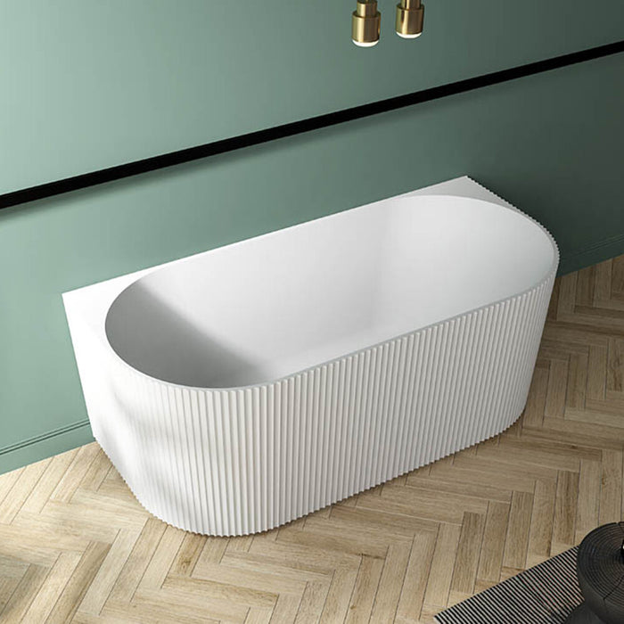 1700*800*580mm Infinity BELUS Gloss White Oval Acrylic Fluted Back To Wall Bathtub