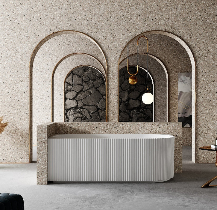 1500*750*580mm Infinity BELUS Gloss White Oval Acrylic Fluted Left/Right Corner Back Bathtub