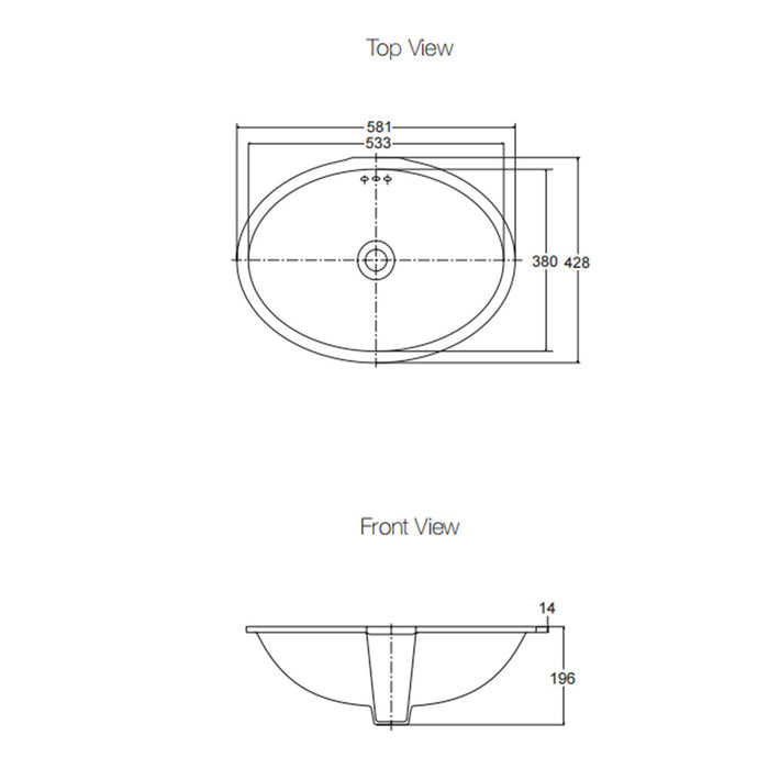 581*428*196mm Kohler Chalice Gloss White Ceramic Oval With Overflow Under-Mount Basins
