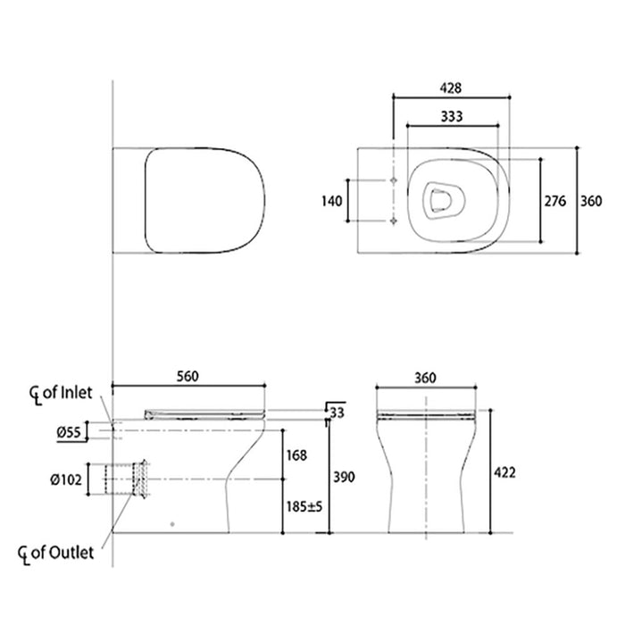 560*360*422mm Kohler Modern Life  Ceramic Gloss White Rimless With Elite Seat/Slim Seat Wall Faced Toilet