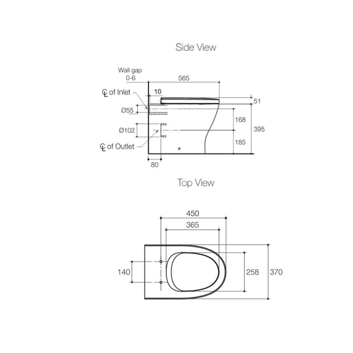 560*370*446mm Kohler Reach II Ceramic Gloss White Rimless With Slim Seat Wall Faced Toilet