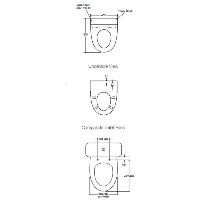 650*305*830mm Kohler Grande Ceramic Gloss White Rimless With Electronic Handheld Remote Bidet Seat Smart Toilet