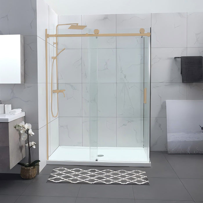 1180-2000x2000mm L Shape Sliding Frameless Brushed Bronze Square Rail Handle 10mm Glass Shower Screens
