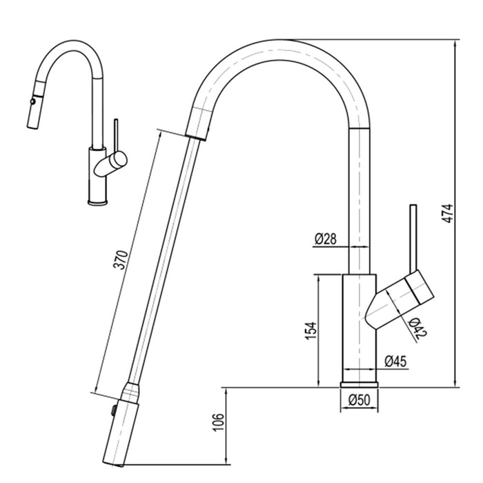 Suprema XCALIBRE XFit Satin/Chrome/Gun Metal 316 Stainless Steel Gooseneck Tapware