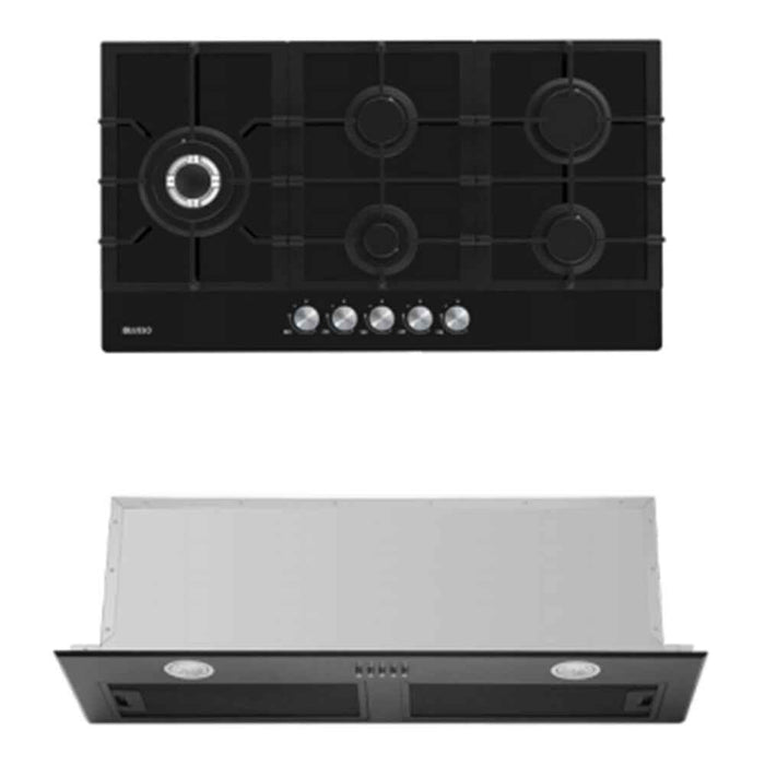 900mm DiLusso Black Cooktops and Electric Oven and Concealed Rangehood Kitchen Appliance Packages