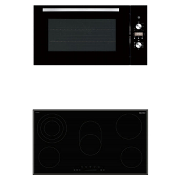 900mm DiLusso Black Electric Ceramic Cooktop and Electric Oven and Concealed Rangehood Packages