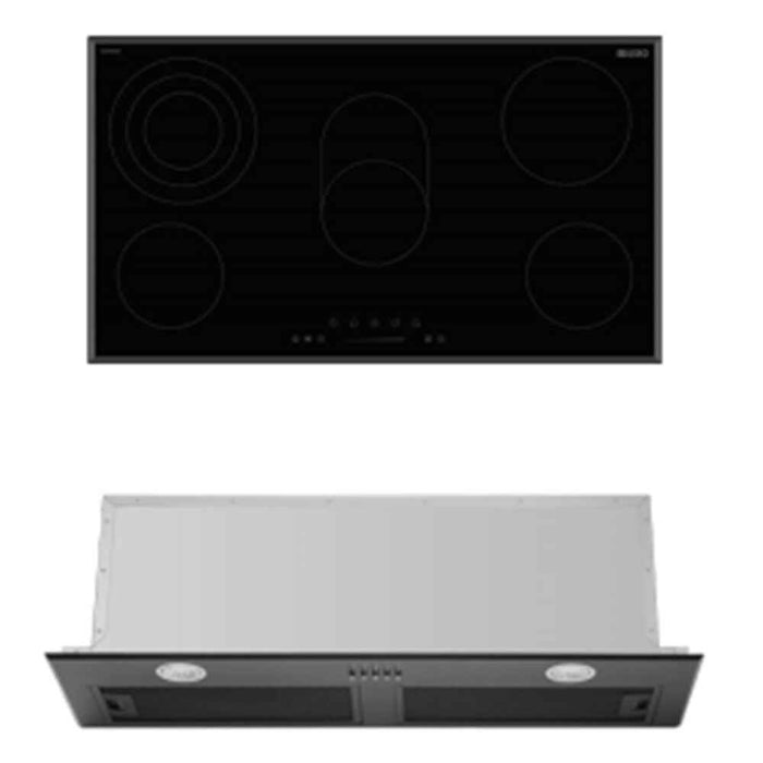 900mm DiLusso Black Electric Ceramic Cooktop and Electric Oven and Concealed Rangehood Kitchen Appliance Packages