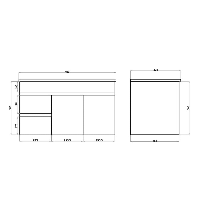 600-1500*455*500mm Poseidon White Polyurethane Standard MDF Wall Hung Vanity