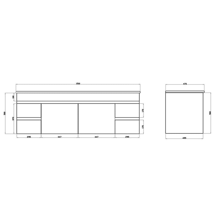 600-1500*455*500mm Poseidon White Polyurethane Standard MDF Wall Hung Vanity