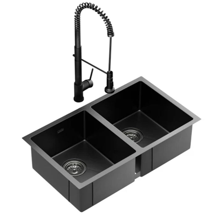 770*450*205mm Hunter Black Stainless Steel Square Basin Double Bowls with Pull Out Kitchen Mixer Tapware Laundry Kitchen Sinks