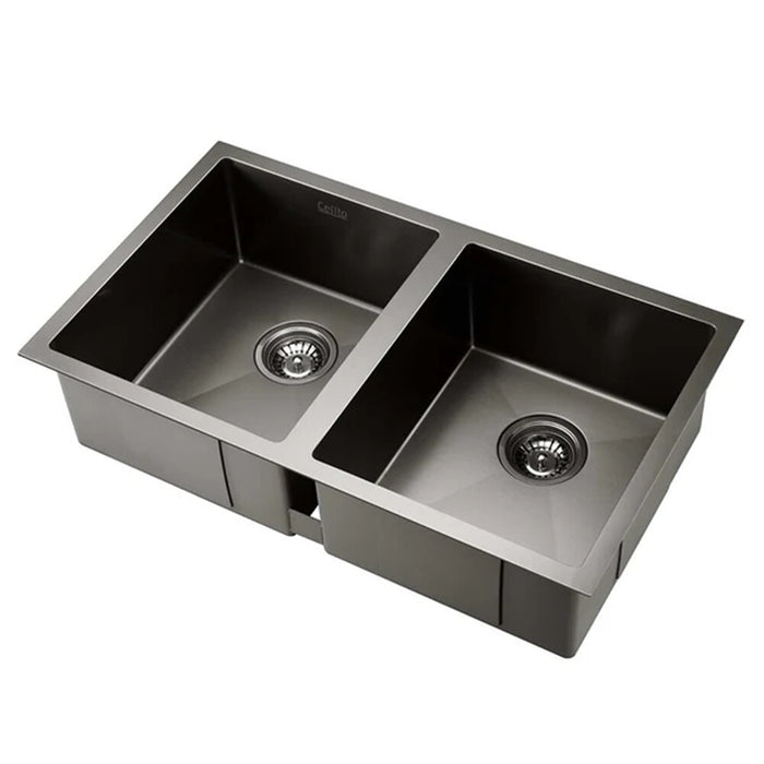 770*450*205mm Hunter Black Stainless Steel Square Basin Double Bowls with Pull Out Kitchen Mixer Tapware Laundry Kitchen Sinks