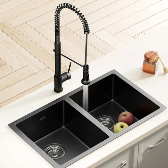 770*450*205mm Hunter Black Stainless Steel Square Basin Double Bowls with Pull Out Kitchen Mixer Tapware Laundry Kitchen Sinks