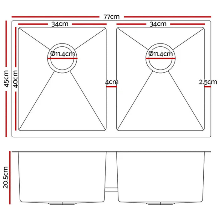 770*450*205mm Hunter Black Stainless Steel Square Basin Double Bowls with Pull Out Kitchen Mixer Tapware Laundry Kitchen Sinks