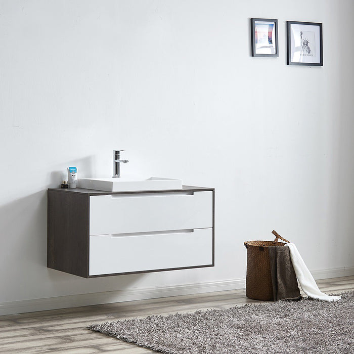 900*500*500mm Sun Pure 900 White Wall Hung Cabinet with 2 drawers Vanity