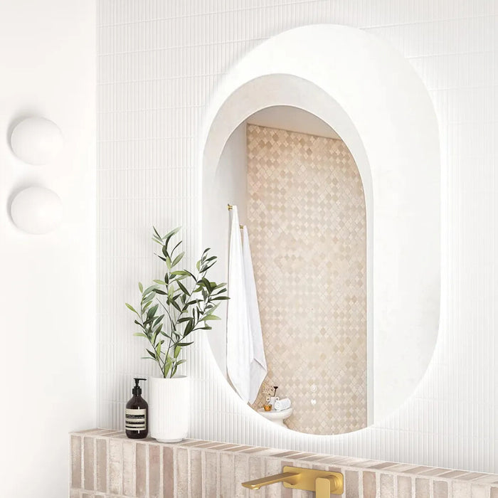 900*600mm Otti Noosa Frameless Tuffi Glass Oval Anti-fog Install Horizontal Or Vertical LED Mirror