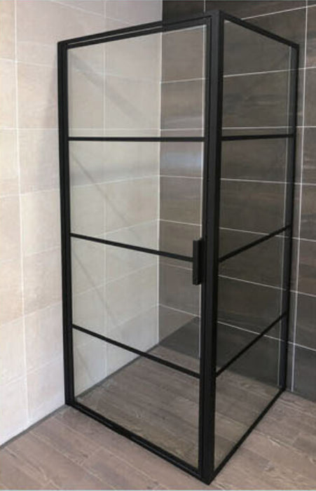 900/1000mm Square Corner Pivot Door Shower Screen Framed BAR Handle Black Fittings