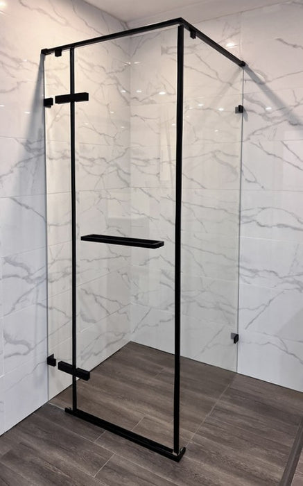900/1000mm Square Corner Swing Door Semi-Frameless Shower Screen Chrome/Matt Black Fittings