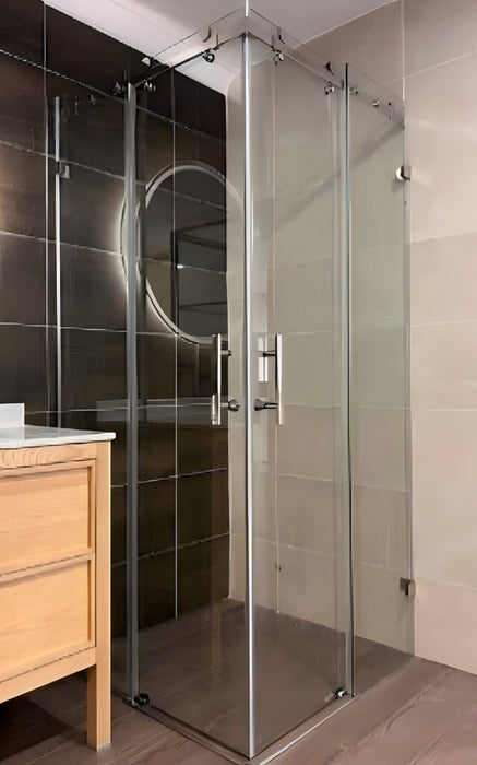 900*900mm Square Corner Sliding Door Frameless Shower Screen Chrome/Matt Black Fittings