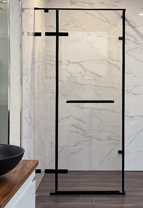 900/1000mm Square Corner Swing Door Semi-Frameless Shower Screen Chrome/Matt Black Fittings