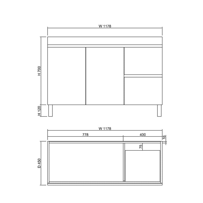 750-1500*450*820mm ABS Forest Timber DV Series Dark Oak MDF Curved Edges Wall Hung/Freestanding Vanity
