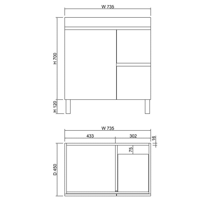 750-1500*450*820mm ABS Forest Timber DV Series Dark Oak MDF Curved Edges Wall Hung/Freestanding Vanity