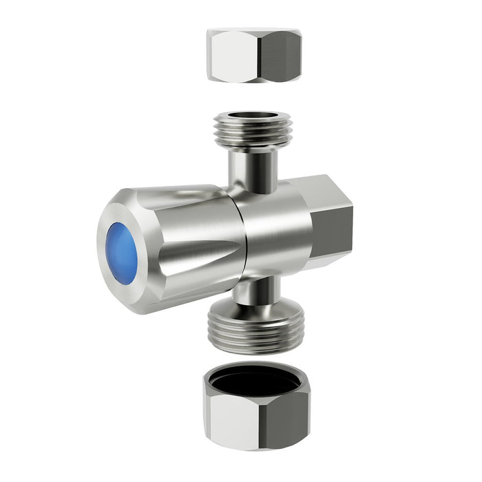 Amoza Mini Brushed Stainless Steel 304 Stainless Steel DN15 15x15x20mm 1/4 Turn C/D Three Way Stop Tapware