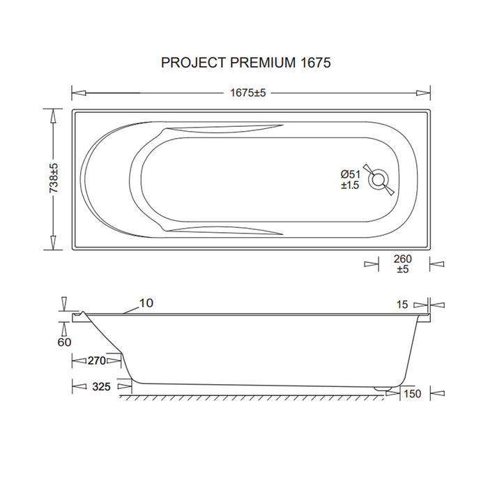 1700*738*415mm Johnson Suisse Project Premium White Rectangle Acrylic Bath